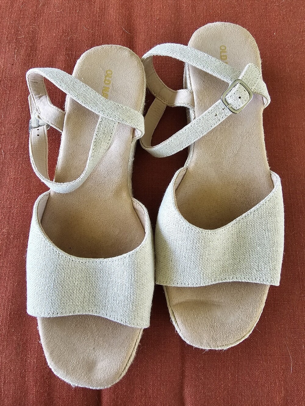 Women’s Neutral Beige Linen Ankle-Strap Sandals Old Navy